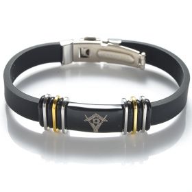 Freemason Masonic Stainless Steel Black Rubber Bracelet