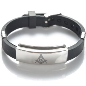 Masonic Stainless Steel Black Rubber Bracelet