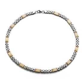 Stainless Steel Two-Tone Byzantine Chain Necklace for Men Boys Engraved Link Gold Silver