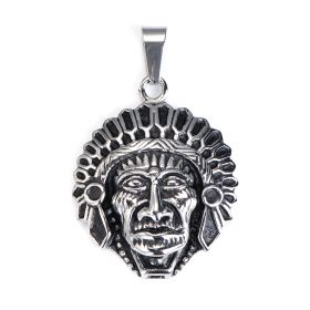 Stainless Steel Apache Indian Chief Cast Pendant Vintage