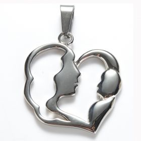 Heart Mother and Child Pendant Stainless Steel