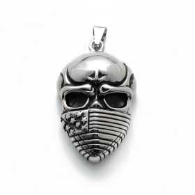 Men's Stainless Steel Skull with American Flag Rock Pendant Black Silver