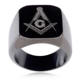 Black Men's Stainless Steel Fraternity Freemasonry Ring Masonic College Style Class Ring