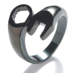 Biker Stainless Steel Black Wrench Ring 