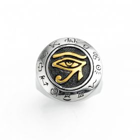 Round Face Stainless Steel Evil Eye Design with Symbols Rings for Men Gift