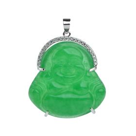 Green Malay Jade Stone Laughing Buddha Design Pendant Jewelry Accessory