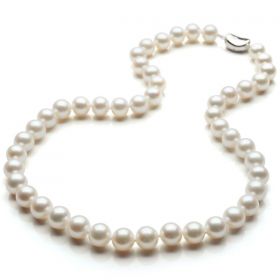 Perfectly Round 9-10mm AAA+ Natural White Pearl Necklace 925 Sterling Silver Clasp N1498