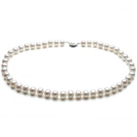 Off-Round 9-10mm AAA White Pearls Necklace 925 Sterling Silver Clasp N15240