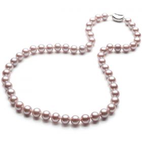 Round 8-9mm AAA Natural Purple Pearls Necklace 17.5 Inch N1859