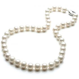 925 Sterling Silver Clasp Round 9-10mm AAA Natural White Pearl Necklace N45016