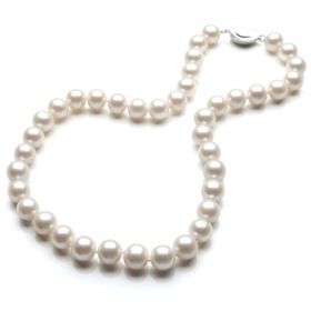 925 Silver Clasp Round 10-11mm AAA White Freshwater Pearls Necklace N59936