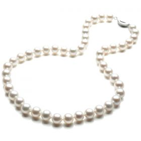 Perfectly Round AAA 9-10mm White Pearl Necklace 925 Sterling Silver Clasp N76938