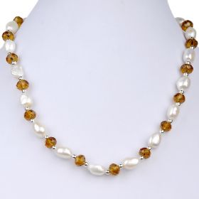 17 inch Champagne Crystals with 8-9mm White Pearl Necklace ND12878