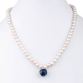 Stylish Women's Freshwater Pearl Millefiori Glass Pendant Necklace 18 inch