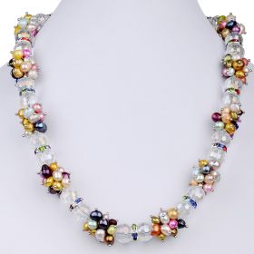 20 inch Irregular Mixed Color Freshwater Cultured Pearl White Crystal Necklace