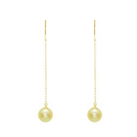 18K Gold Pearl Long Dangle Earrings with Round 6-6.5mm Pearl Threader Drop Earring