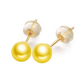18K Gold Round Saltwater Akoya Pearl Stud Earrings AA+ Quality