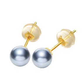 Simple Model High Luster Round Akoya Pearl Earrings Stud 18k Gold Jewelry for Women 