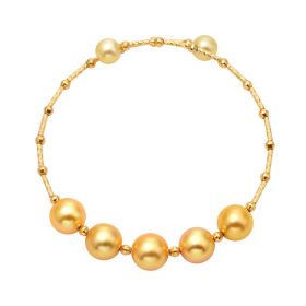 Golden Saltwater Pearl Bracelet 18K Gold Open Bangle Jewelry Adjustable for Women
