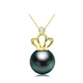 Precious 11-12mm Tahitian Pearl Pendant with Simple Crown Design 18K Gold no chain