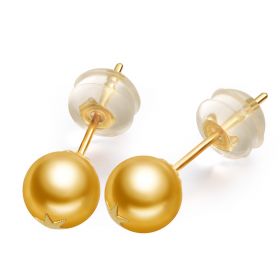 18K Gold Saltwater Round Pearl Stud Earrings for Girls Fine Jewelry 8-8.5mm gold color