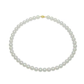 14K Yellow Gold Cultured Japanese Akoya Pearl Queen Necklace 8.5-9mm