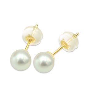 18K Gold Pearl Ear Stud Saltwater Pearls Earrings Jewelry for Women 6-7mm 3 colors