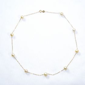 Fashion Women's 18K Gold O-shaped Chain with 7.5-8mm Pearls Jewelry Necklace