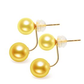 Unique Design 18K Gold Earring Studs with two different size Golden Pearls Drop Earring for ladies