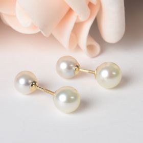 18 K Gold Screw Thread Stud Double White Pearls Earring Jewelry
