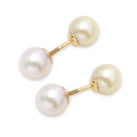  18 K Double Pearls Earring Jewelry with Thread Screw Stud for Ladies