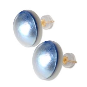 Exquisite 18 K Gold Blue Mabe Pearl Earrings Stud with Safety Pad 