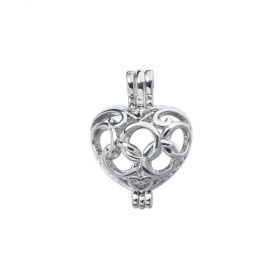 Copper Charm Pendants Hollow Heart Bead Cages Silver Tone