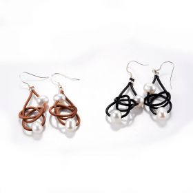 Two White Pearl Friendship Knot Leather Earrings-Pearl and Leather Jewelry Collection