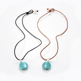 Coin-shaped Turquoise White Pearls Leather Necklace Rustic Turquoise Jewelry Gift for Her
