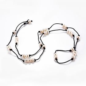 White Freshwater Pearl Knotted on Leather Cord 3-2-1 Pattern Versatile Necklace
