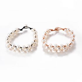 Handmade Freshwater Pearl Leather Woven Friendship Bracelet Bridal White Pearl Bracelet