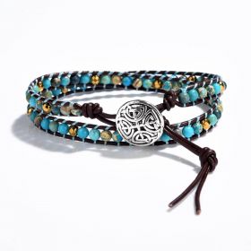 Handcrafted Chakra Stone Imperial Jasper Beaded Leather Wrap Adjustable Bracelet