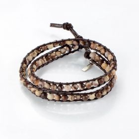 2 Stands Layers Zebra Jasper Stone Leather Wrap Bracelet Boho Jewelry for Women Collection