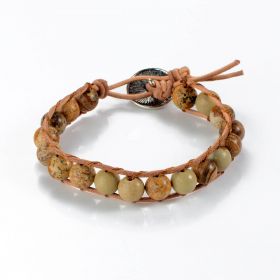 Handcrafted Single Strand Boho Picture Jasper Stone Beads Leather Woven Wrap Friendship Bracelet
