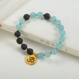 Black Lava and Blue Stone Beaded Stretch Bracelet with Yoga OM Pendant