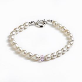 Hot Sale Freshwater Pearl & Pink Crystal Bracelets with Silver Sterling Clasp