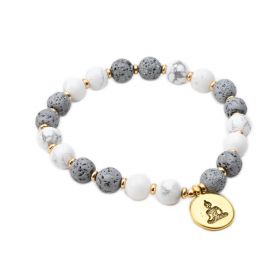White Howlite Lava Stone Beaded Elastic Yoga Bracelets with Yogi, Tree of Life Charms