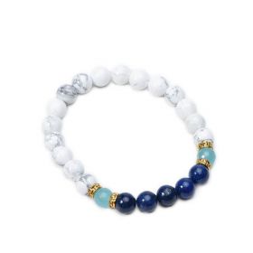 White Howlite Lapis Lazuli Gemstone Calming Beads Bracelet