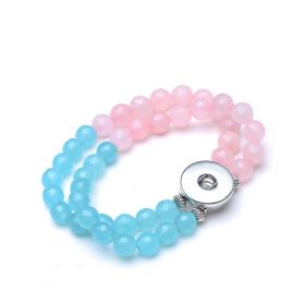 Pink and Blue Gemstone Beaded Snap Button Bracelets Interchangeable 18mm