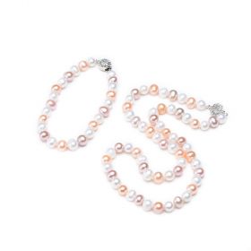 Multicolor Freshwater Cultured Pearl Necklace Bracelet Set for Women