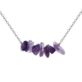 Irregular Purple Amethyst Stones Pendant Necklace 925 Sterling Silver Necklace 17 inch