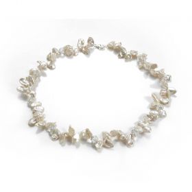 Princess Freshwater White Keshi Pearl Necklace with Clear Crystal Beads