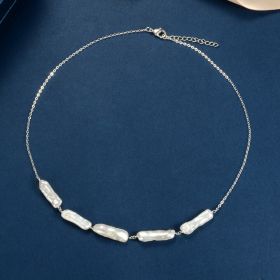 White Biwa Stick Freshwater Pearl and Chain Station Necklace