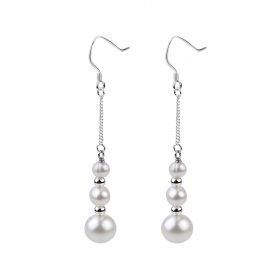 925 Silver Freshwater Pearl Long Drop Dangle Earrings for Bridesmaid Bridal Jewelry Set